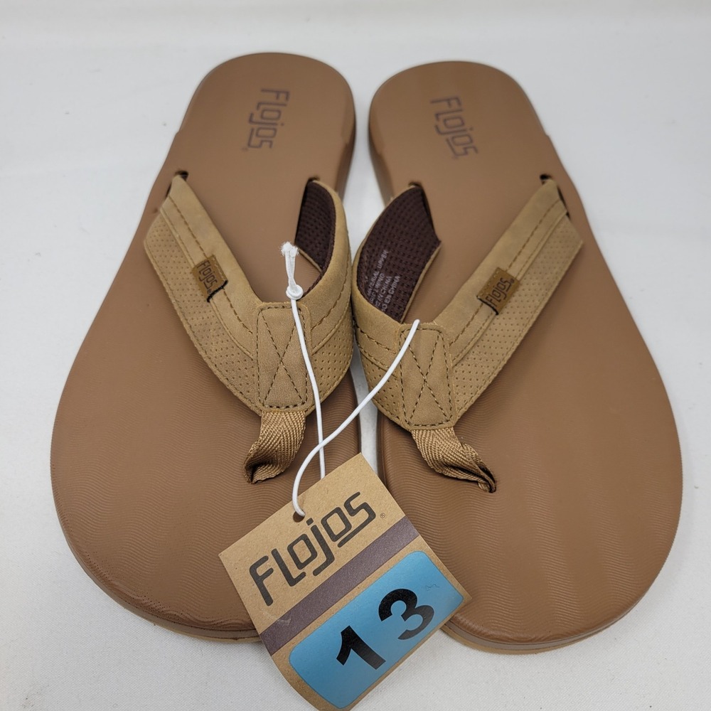 Flojos Sandals Mens Size 13 Brown Tan Memory Foam Flip Flop Casual Summer Beach